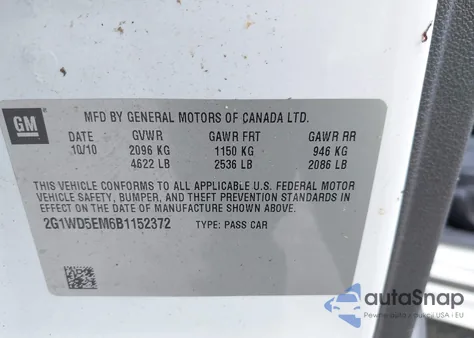 2011 Chevrolet Impala Police z USA, uszkodzony, nr VIN 2G1WD5EM6B1152372